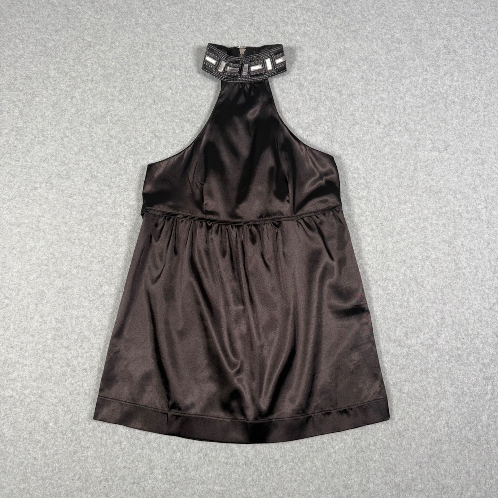 Zara TRF Black Whimsy Goth Satin Halter Top Metallic High Neck Babydoll Small